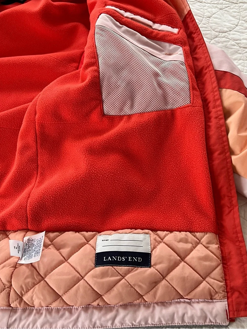 Lands' End Girls' Sz 14 Orange & White Colorblock Hooded Ski Jacket Winter Fun
